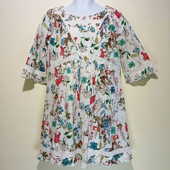 Anthropologie Sanctuary Ellie White Floral Print Lined Eyelet Causal Dress Sz S - Picture 2 of 10